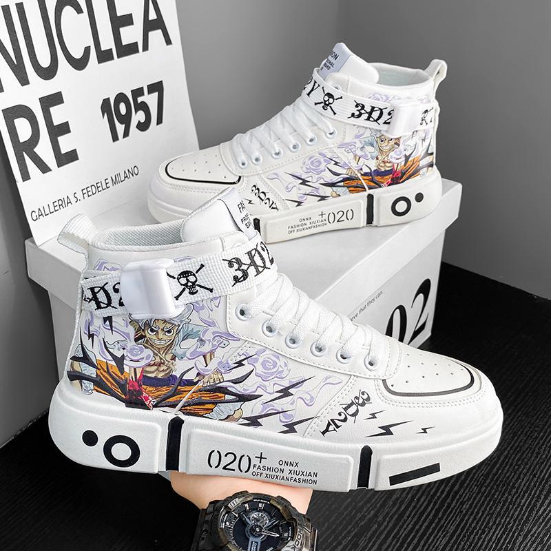 Luffy Anime Co-Branded High-Top Skate Shoes One Piece Student & Streetwear Board Sneakers