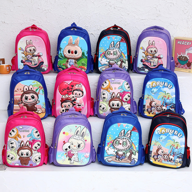 Labubu Cartoon School Backpack Grades 16 Kids Crossbody School Bag