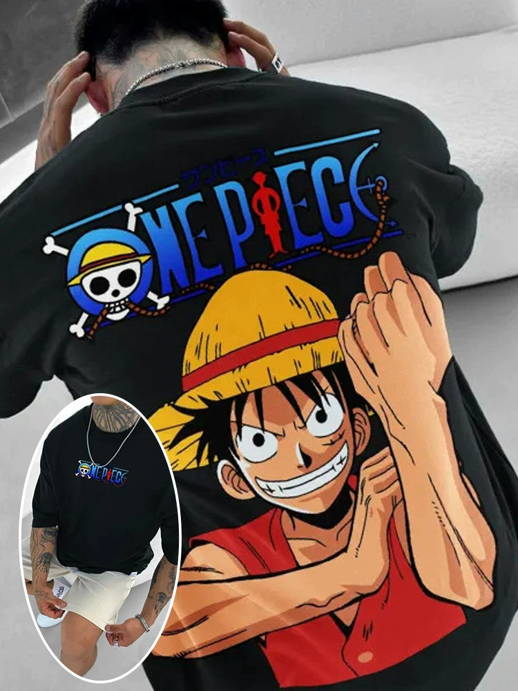 Luffy & Zoro Heavyweight Anime T-Shirt Loose Fit Cotton Tee for Men & Women