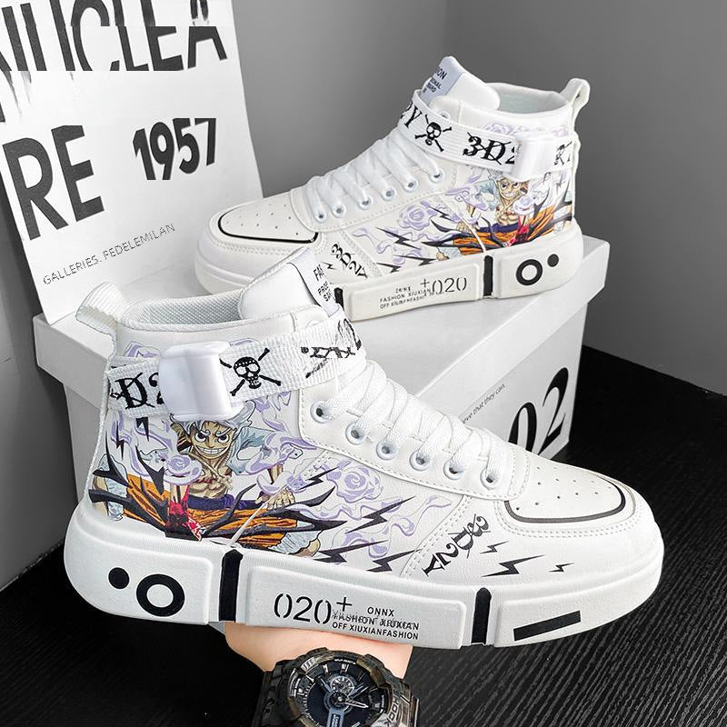 Luffy Anime Co-Branded High-Top Skate Shoes One Piece Student & Streetwear Board Sneakers