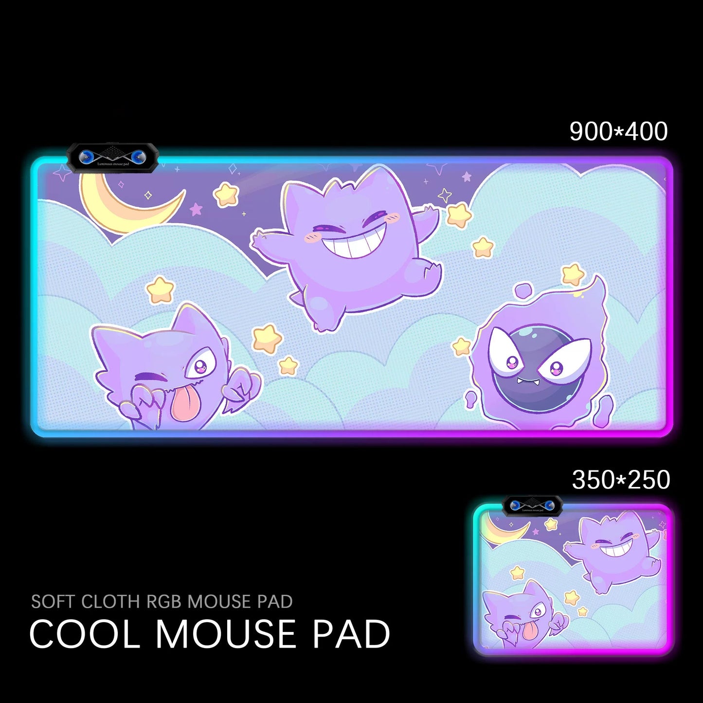 Gengar RGB Gaming Desk Mat Pokémon Oversized Luminous Table Pad for Students & Gamers
