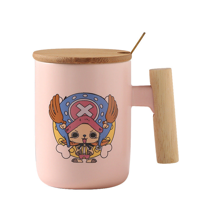 One Piece Luffy Mug with Lid & Spoon Cute Ceramic Coffee Cup Gift