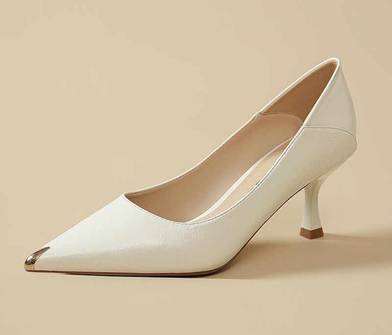 Metal Toe Cap Soft Leather Heels – Chic & Comfy for the Boss Babe Vibe