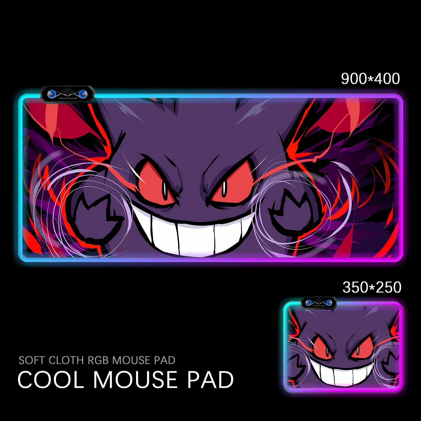 Gengar RGB Gaming Desk Mat Pokémon Oversized Luminous Table Pad for Students & Gamers
