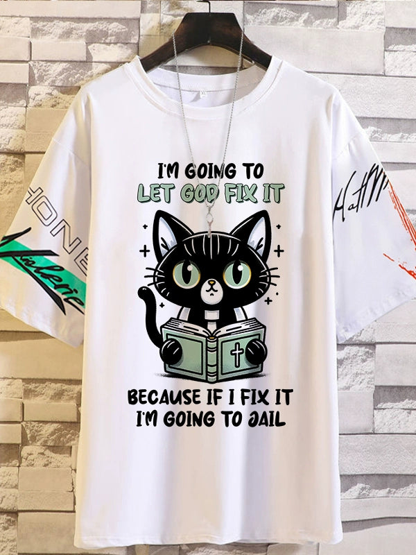 Spoof Cat Short Sleeve T-Shirt for Men and Women Summer Anime Peripheral Loose Casual Teen Clothes Tide Style