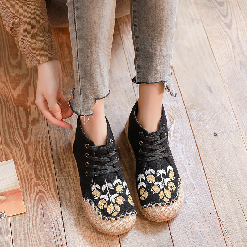 Mid-Top Linen Vintage Lace-up Old Beijing Cloth Shoes