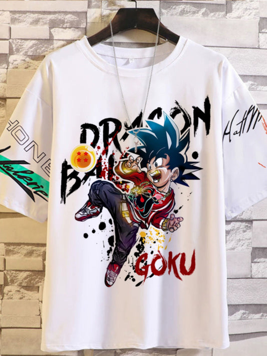 Trendy Brand Super Co-Branded Dragon Ball Saiyan Wukong Mens and Womens INS Hot T-Shirt Cartoon Summer Short-Sleeved Couple Clothes