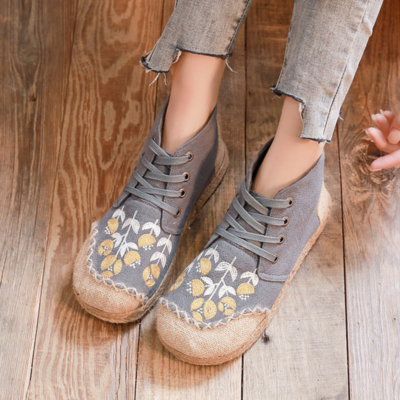 Mid-Top Linen Vintage Lace-up Old Beijing Cloth Shoes