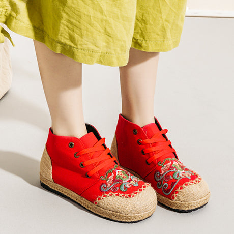 Mid-Top Linen Vintage Lace-up Old Beijing Cloth Shoes