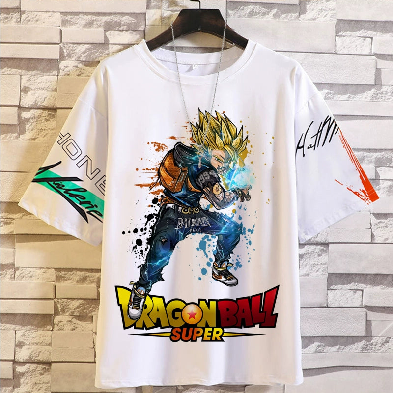 Trendy Brand Super Co-Branded Dragon Ball Saiyan Wukong Mens and Womens INS Hot T-Shirt Cartoon Summer Short-Sleeved Couple Clothes