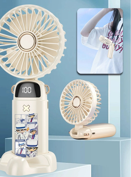 Detective Conan Mini Portable Fan USB Folding Handheld Fan with Digital Display for Students & Office Use
