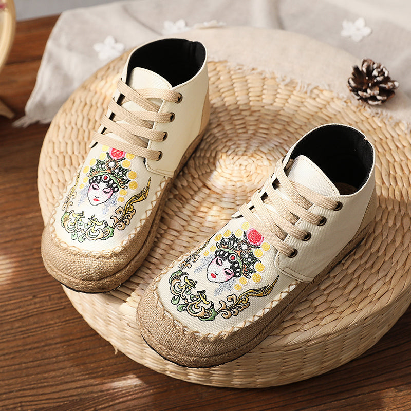 Mid-Top Linen Vintage Lace-up Old Beijing Cloth Shoes