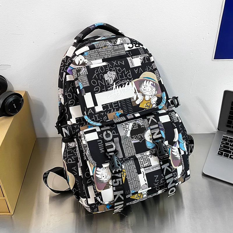 One Piece Graffiti Anime Backpack Large Capacity School Bag for Teens