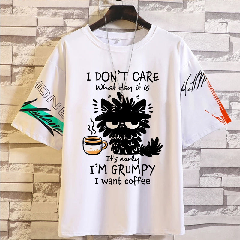 Spoof Cat Short Sleeve T-Shirt for Men and Women Summer Anime Peripheral Loose Casual Teen Clothes Tide Style