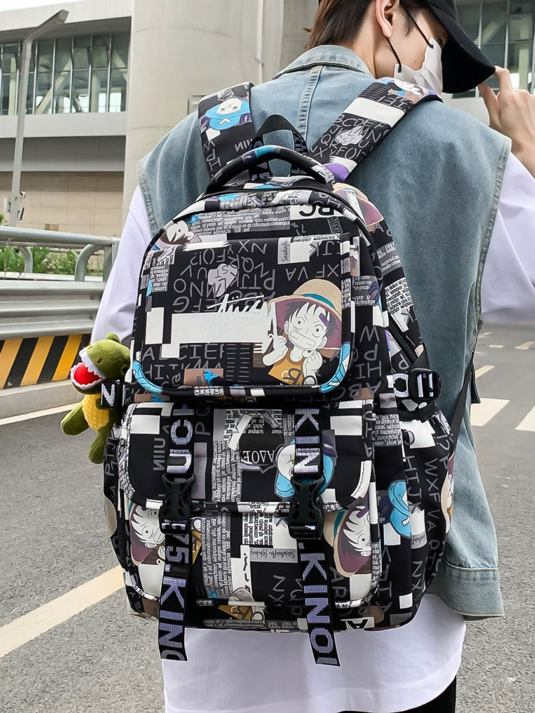 One Piece Graffiti Anime Backpack Large Capacity School Bag for Teens