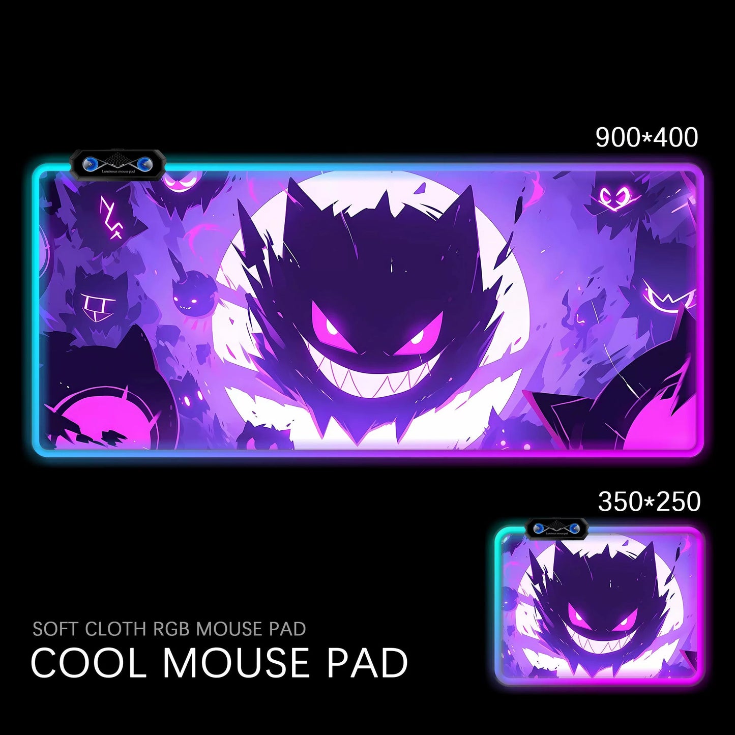 Gengar RGB Gaming Desk Mat Pokémon Oversized Luminous Table Pad for Students & Gamers