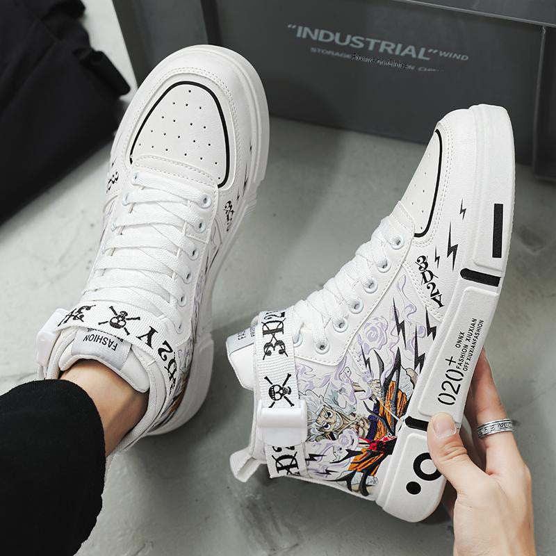 Luffy Anime Co-Branded High-Top Skate Shoes One Piece Student & Streetwear Board Sneakers