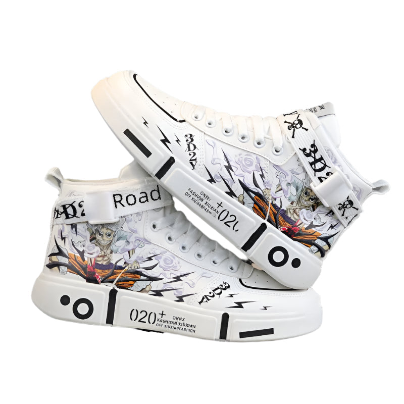 Luffy Anime Co-Branded High-Top Skate Shoes One Piece Student & Streetwear Board Sneakers