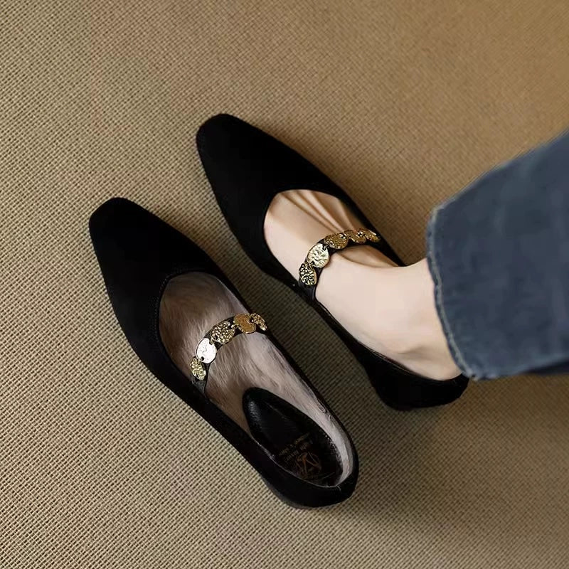 French Vintage Mary Jane Flats – Fleece-Lined Goatskin Elegance