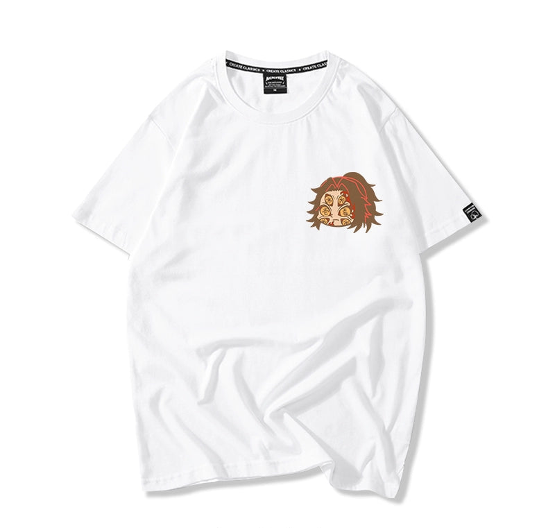 Ghost Slayer Blade surrounding design sense hand-painted printing short-sleeved t-shirt men and women pure cotton loose apricot Juro Zenyi half-sleeve