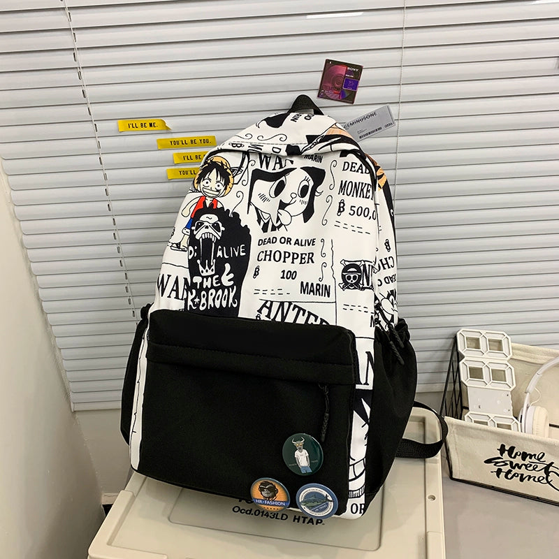 One Piece Graffiti Backpack Large Capacity Anime Schoolbag for Boys & Girls