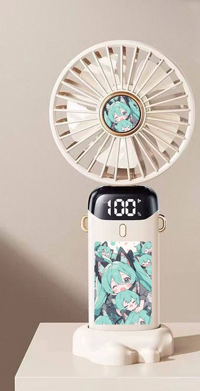 Hatsune Miku Mini Folding Fan USB Rechargeable Silent Desk & Handheld Fan for Cool Vibes