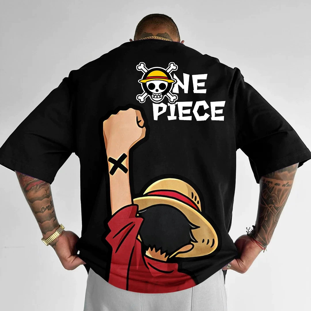 Luffy & Zoro Heavyweight Anime T-Shirt Loose Fit Cotton Tee for Men & Women