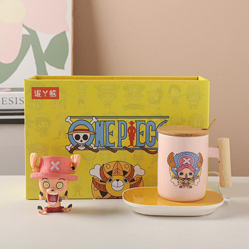 One Piece Luffy Mug with Lid & Spoon Cute Ceramic Coffee Cup Gift