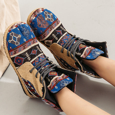 Mid-Top Linen Vintage Lace-up Old Beijing Cloth Shoes