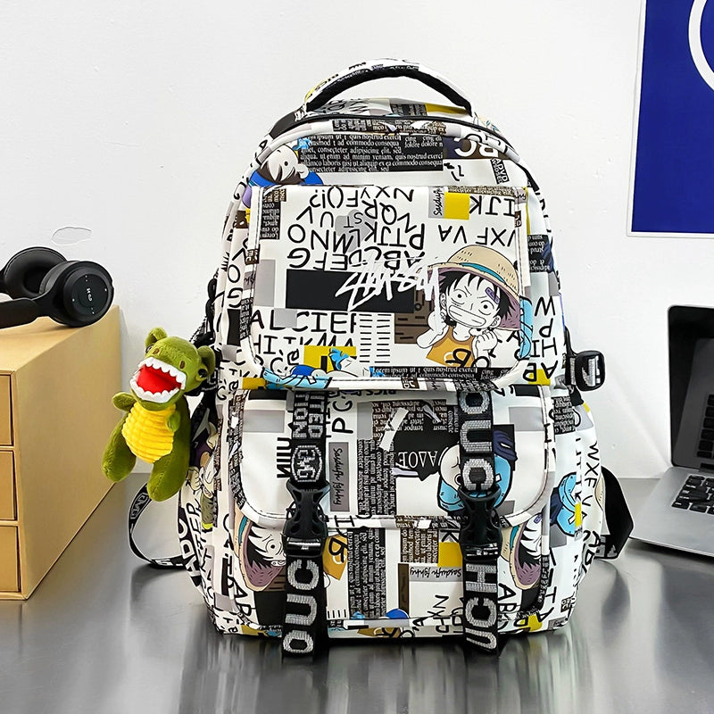 One Piece Graffiti Anime Backpack Large Capacity School Bag for Teens