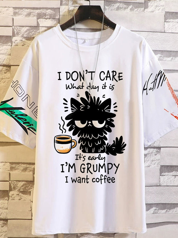 Spoof Cat Short Sleeve T-Shirt for Men and Women Summer Anime Peripheral Loose Casual Teen Clothes Tide Style