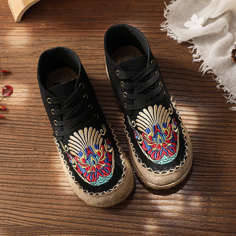 Mid-Top Linen Vintage Lace-up Old Beijing Cloth Shoes