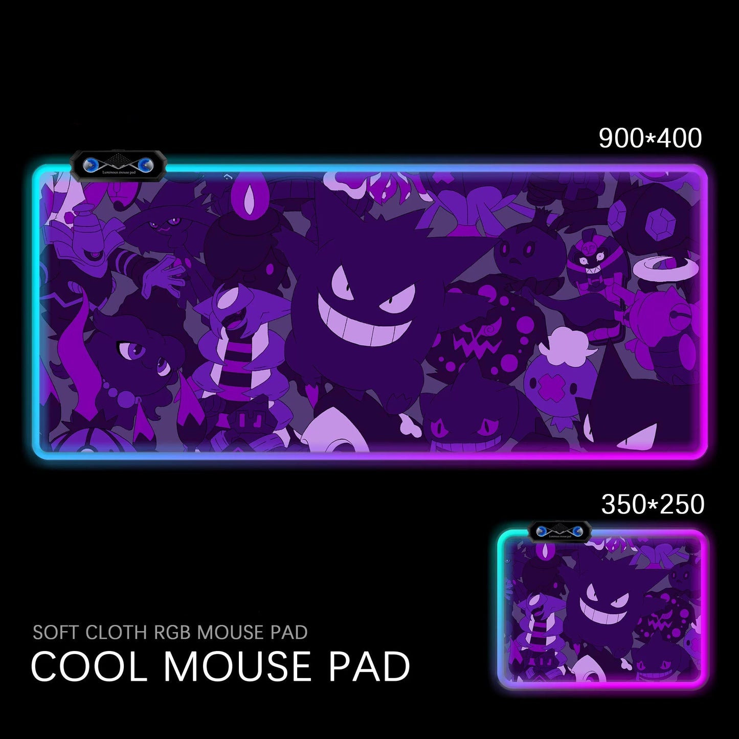 Gengar RGB Gaming Desk Mat Pokémon Oversized Luminous Table Pad for Students & Gamers