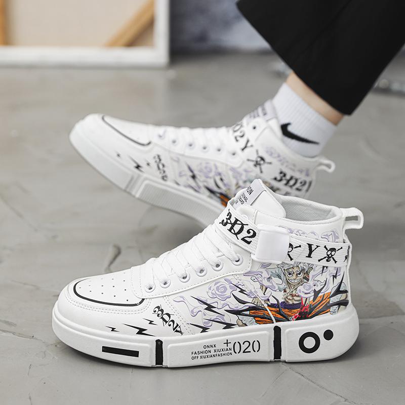 Luffy Anime Co-Branded High-Top Skate Shoes One Piece Student & Streetwear Board Sneakers