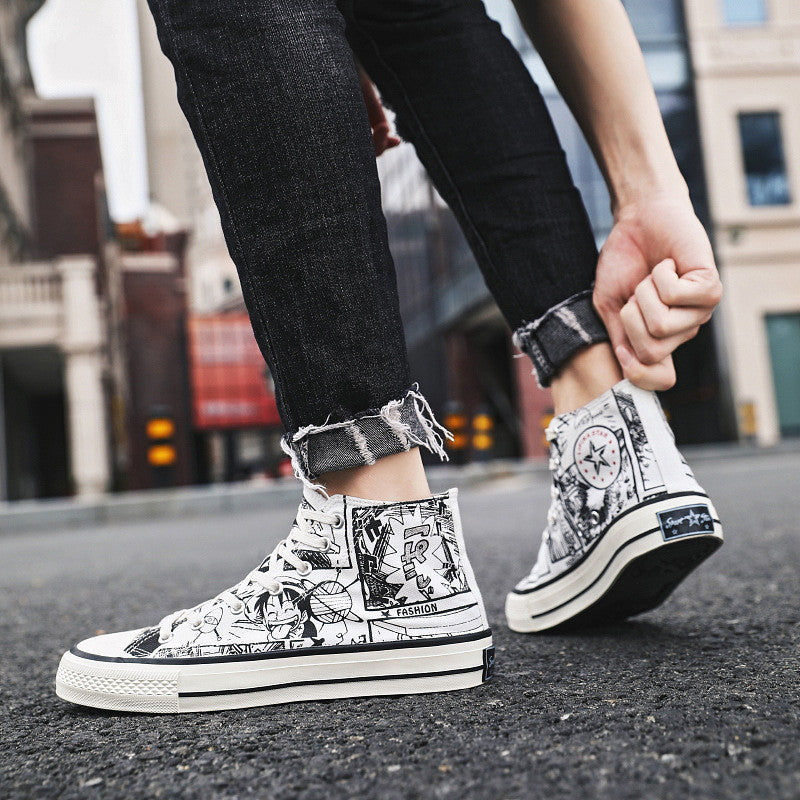 Anime Graffiti High-Top Canvas Shoes Comic-Style Fashion Sneakers