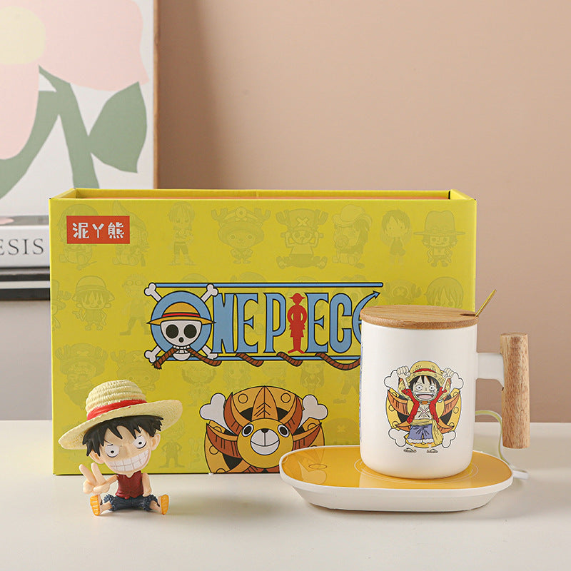 One Piece Luffy Mug with Lid & Spoon Cute Ceramic Coffee Cup Gift