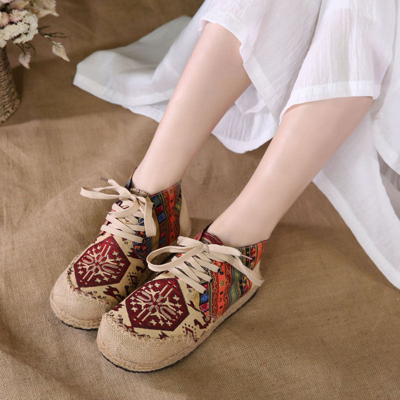 Mid-Top Linen Vintage Lace-up Old Beijing Cloth Shoes