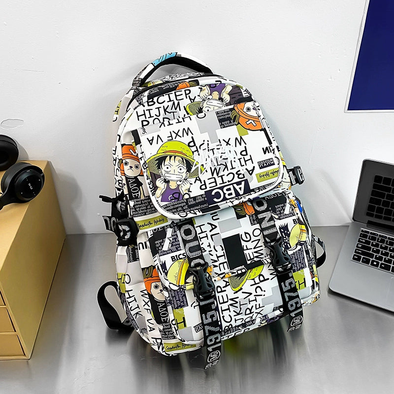 One Piece Graffiti Anime Backpack Large Capacity School Bag for Teens