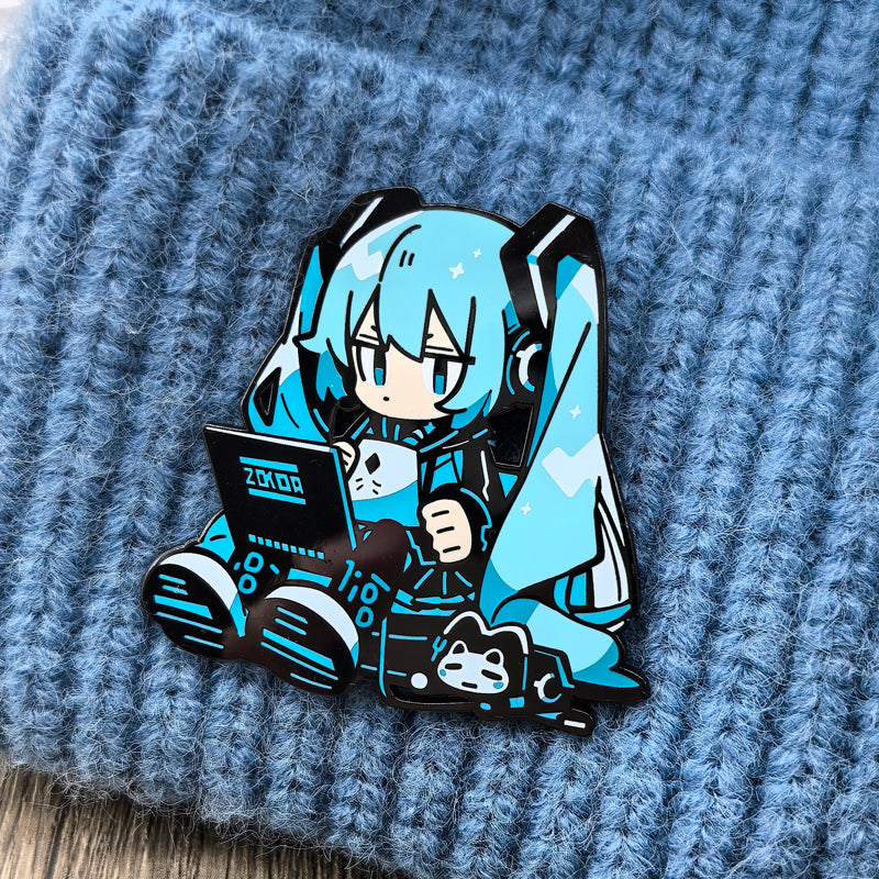 Hatsune Miku Metal Magnetic Brooch 2D Imitation Enamel Velcro Pin for School Bag & Cosplay Decoration