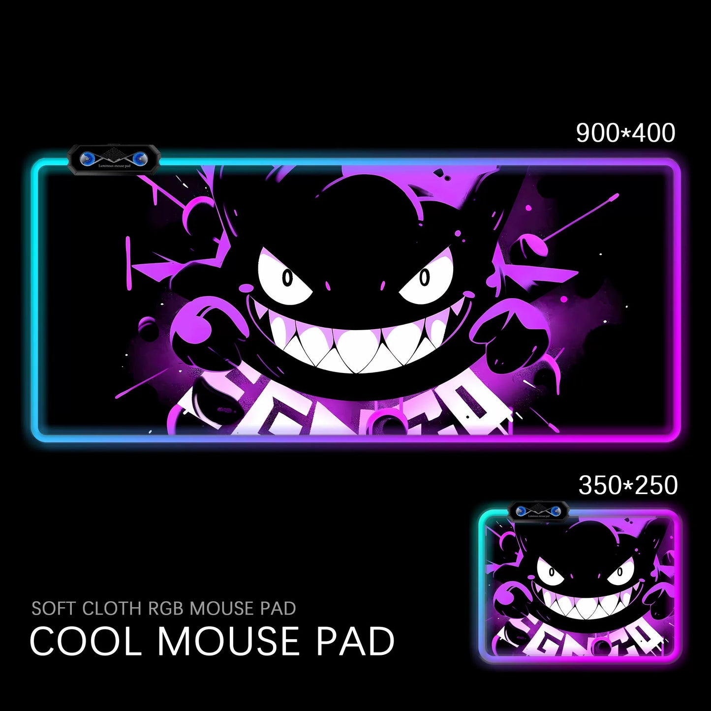 Gengar RGB Gaming Desk Mat Pokémon Oversized Luminous Table Pad for Students & Gamers