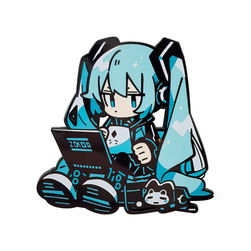 Hatsune Miku Metal Magnetic Brooch 2D Imitation Enamel Velcro Pin for School Bag & Cosplay Decoration