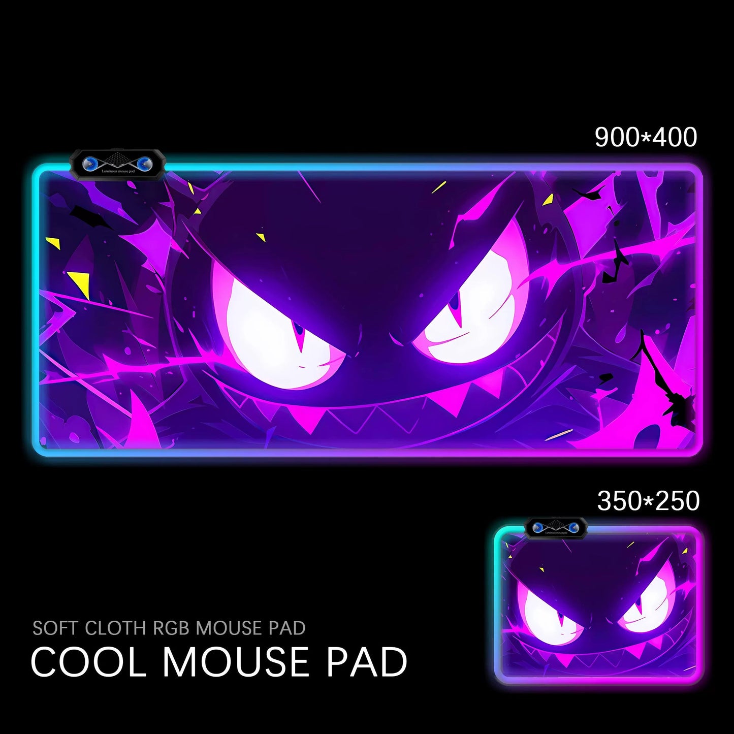 Gengar RGB Gaming Desk Mat Pokémon Oversized Luminous Table Pad for Students & Gamers