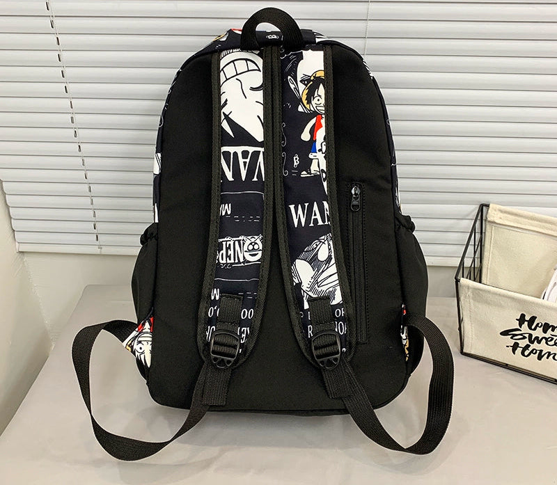 One Piece Graffiti Backpack Large Capacity Anime Schoolbag for Boys & Girls