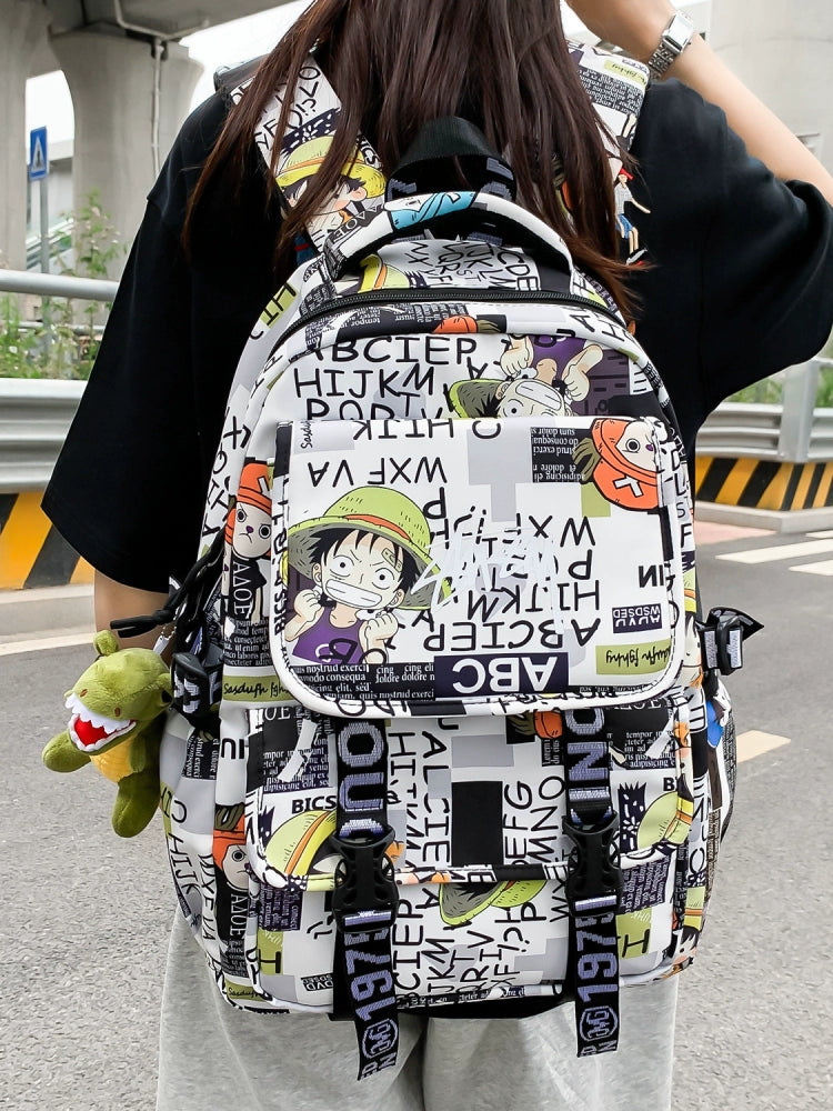 One Piece Graffiti Anime Backpack Large Capacity School Bag for Teens