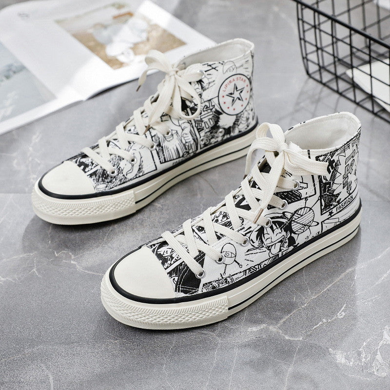 Anime Graffiti High-Top Canvas Shoes Comic-Style Fashion Sneakers
