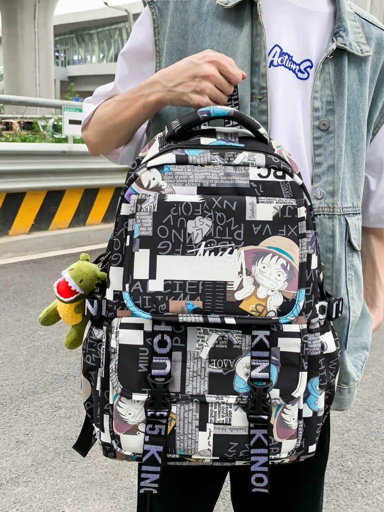 One Piece Graffiti Anime Backpack Large Capacity School Bag for Teens
