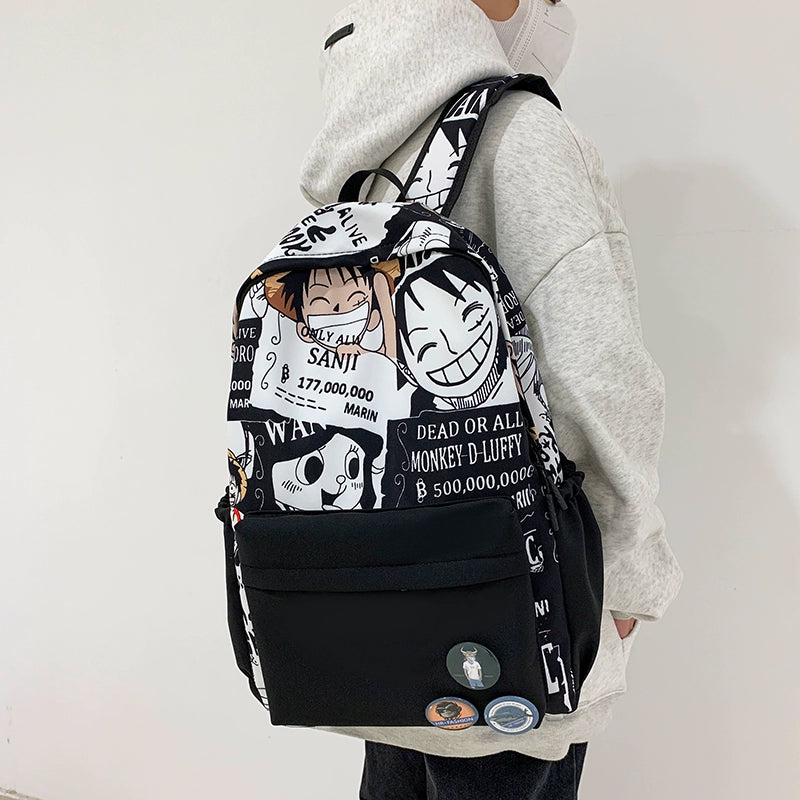 One Piece Graffiti Backpack Large Capacity Anime Schoolbag for Boys & Girls