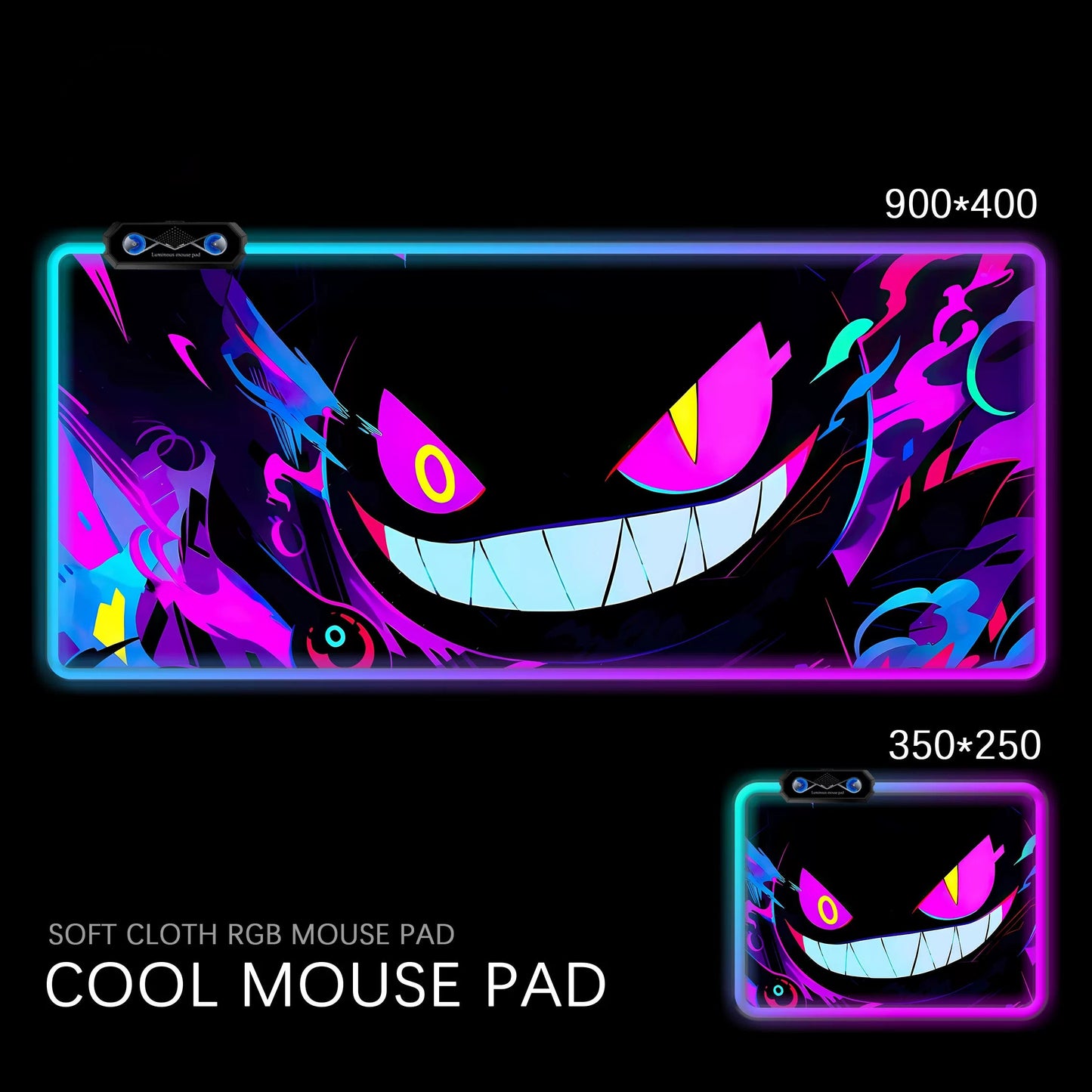 Gengar RGB Gaming Desk Mat Pokémon Oversized Luminous Table Pad for Students & Gamers