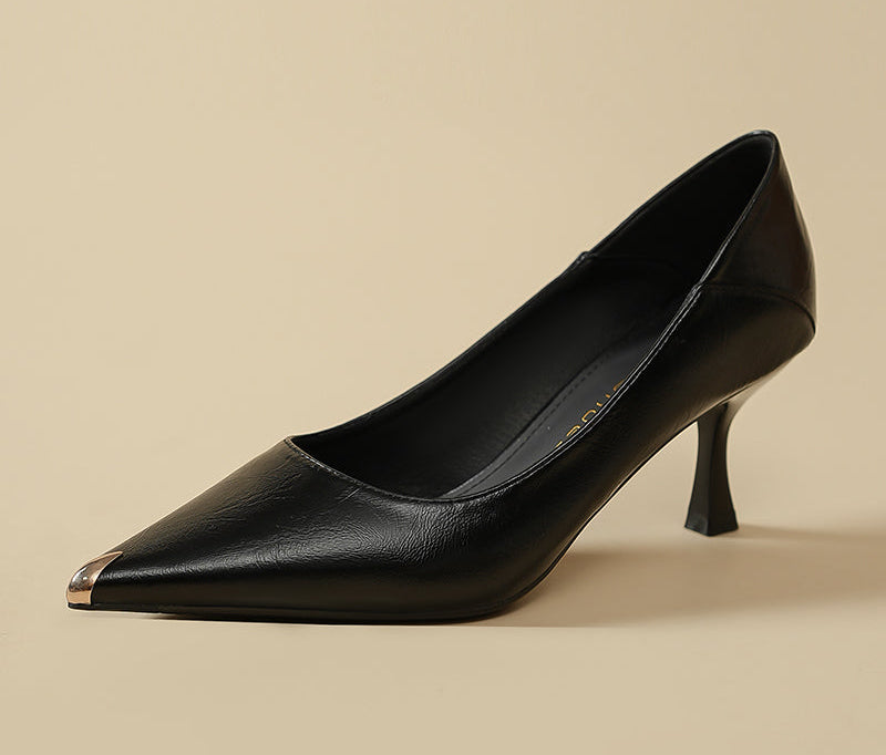 Metal Toe Cap Soft Leather Heels – Chic & Comfy for the Boss Babe Vibe
