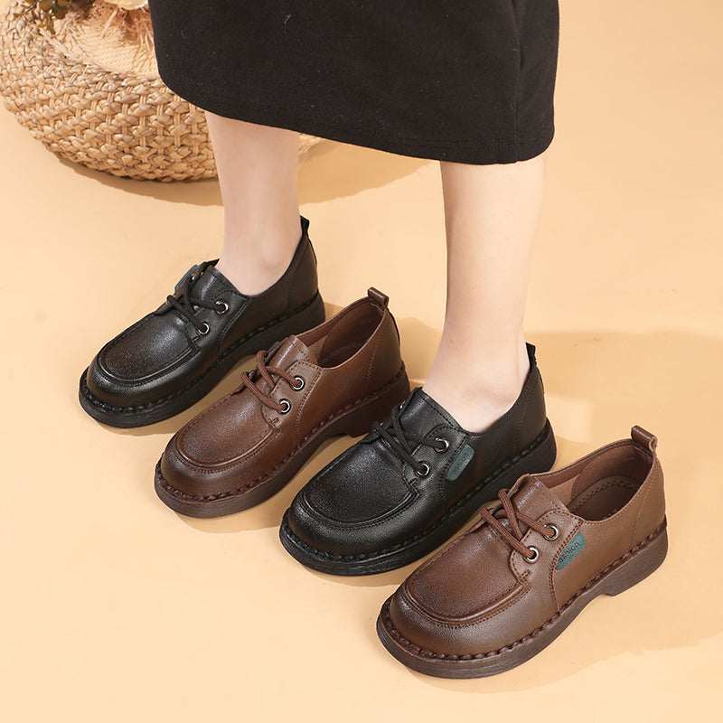 Genuine Leather Loafers – Soft, Non-Slip Flats with Thick Sole Comfort